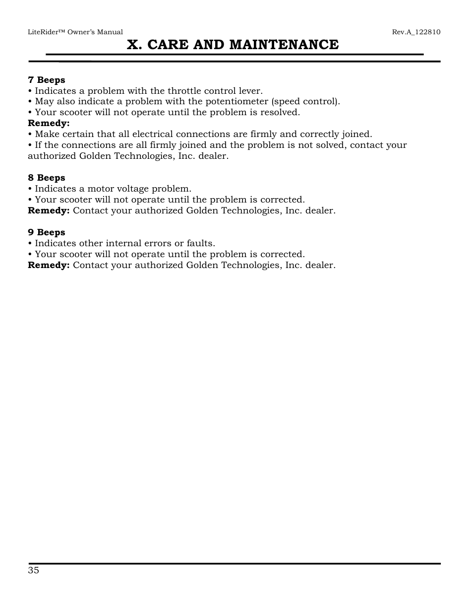 X. care and maintenance | Golden Technologies GL140 User Manual | Page 36 / 43