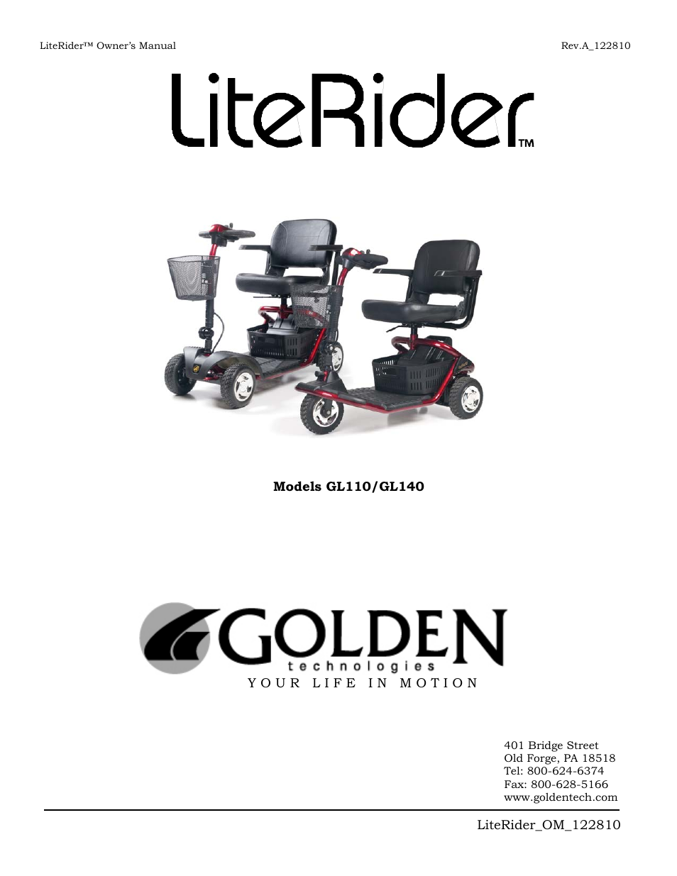 Golden Technologies GL140 User Manual | Page 43 / 43