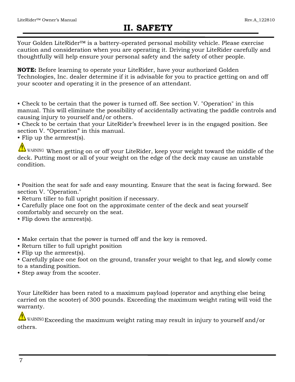 Ii. safety | Golden Technologies GL140 User Manual | Page 8 / 43
