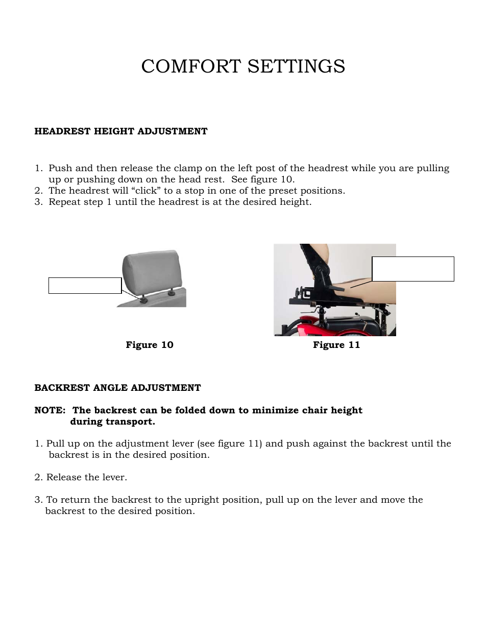 Comfort settings | Golden Technologies Compass GP601 CC User Manual | Page 18 / 34