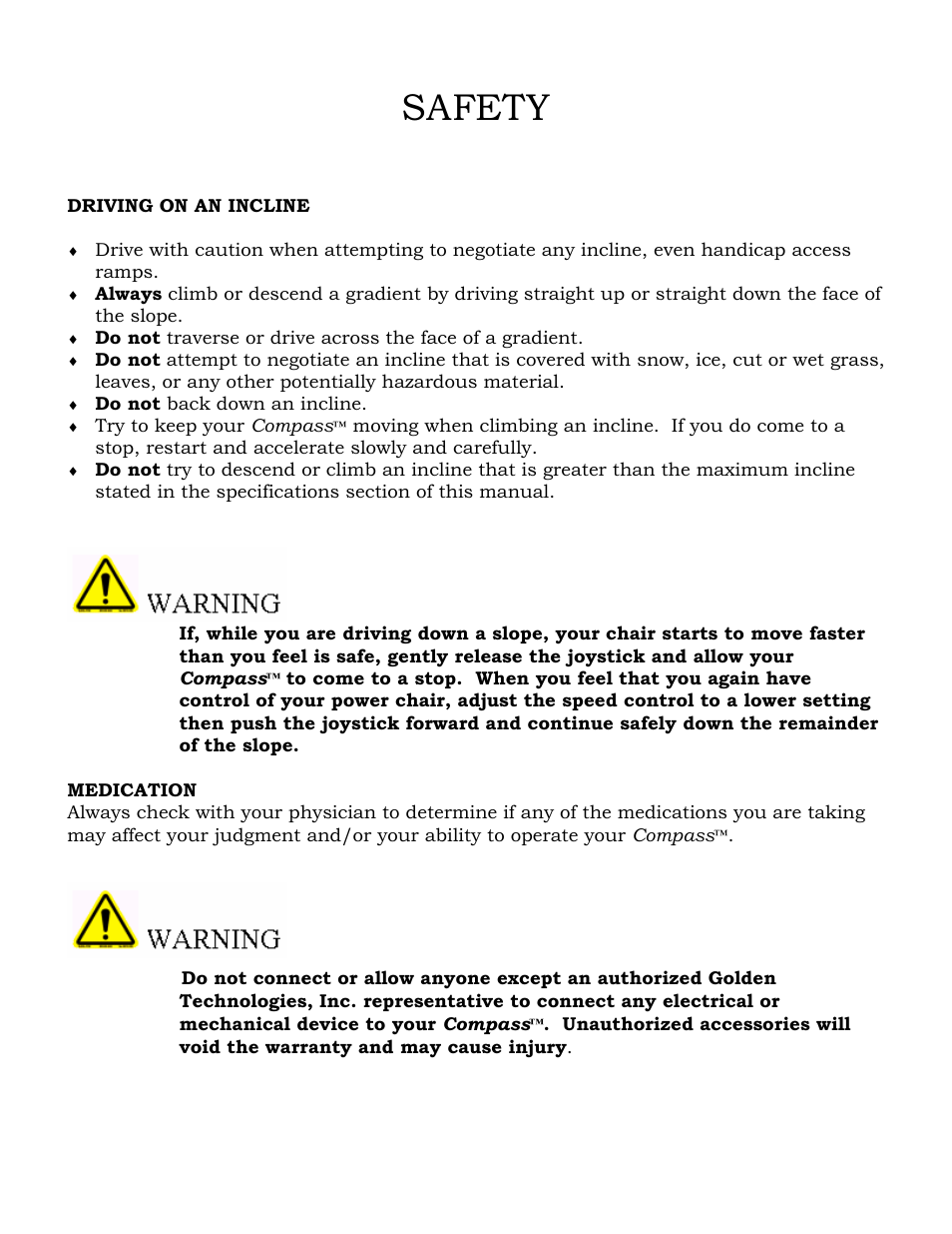 Safety | Golden Technologies Compass GP601 CC User Manual | Page 6 / 34