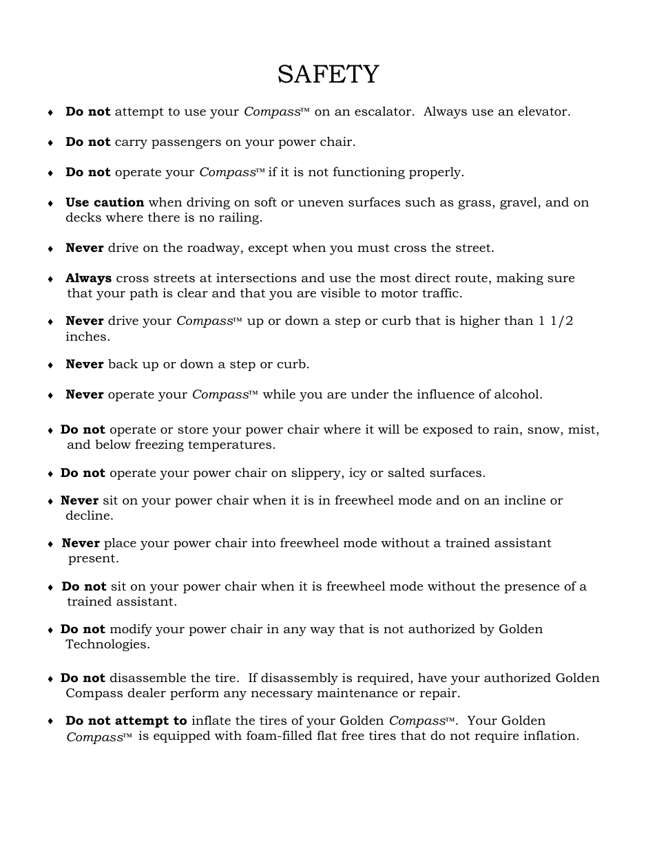 Safety | Golden Technologies Compass GP601 CC User Manual | Page 7 / 34