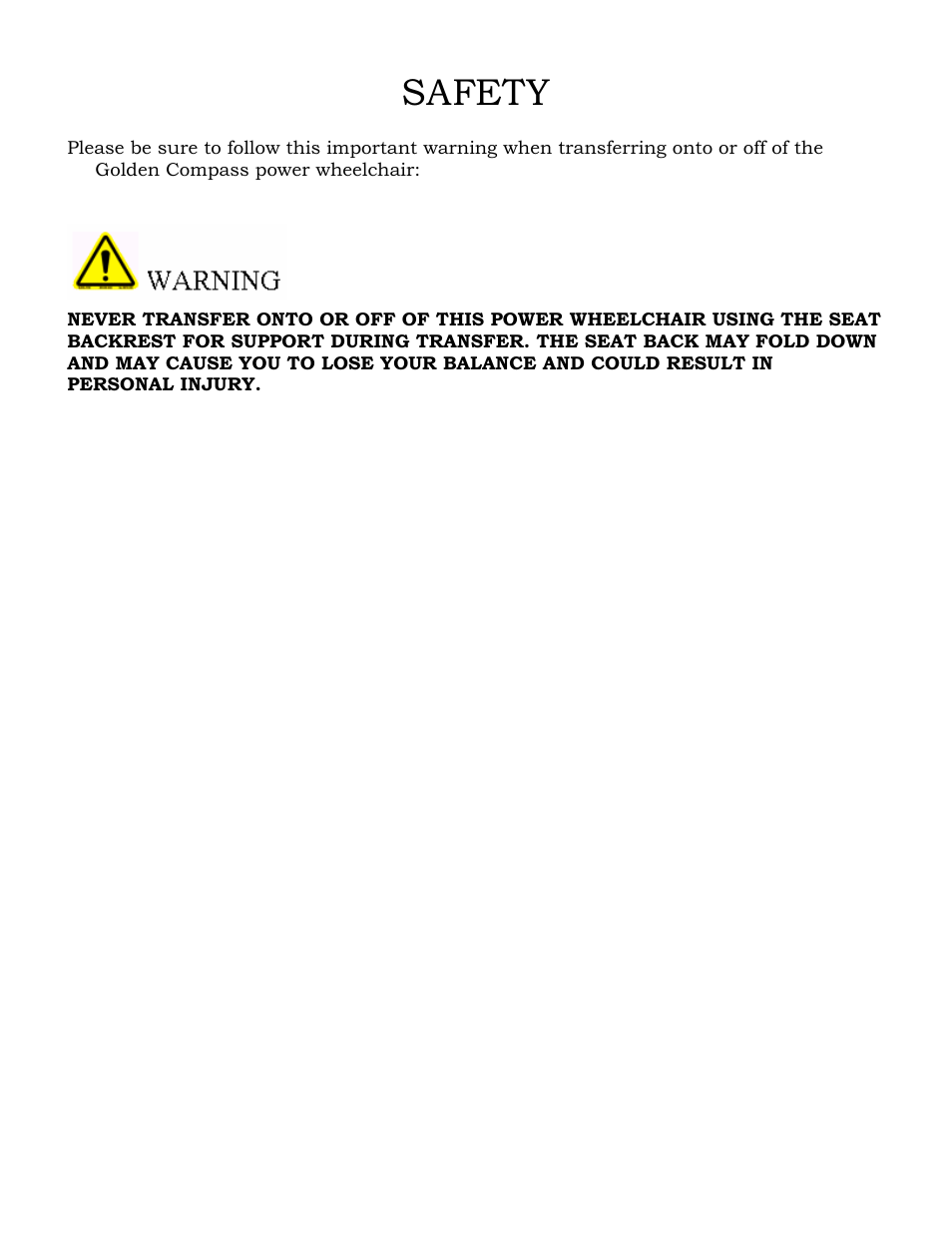 Safety | Golden Technologies Compass GP601 CC User Manual | Page 8 / 34