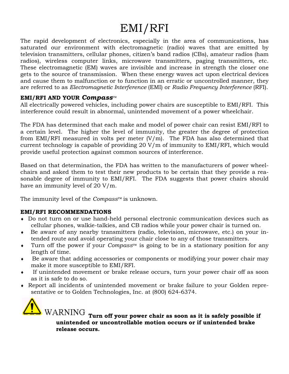 Emi/rfi | Golden Technologies Compass GP601 CC User Manual | Page 9 / 34