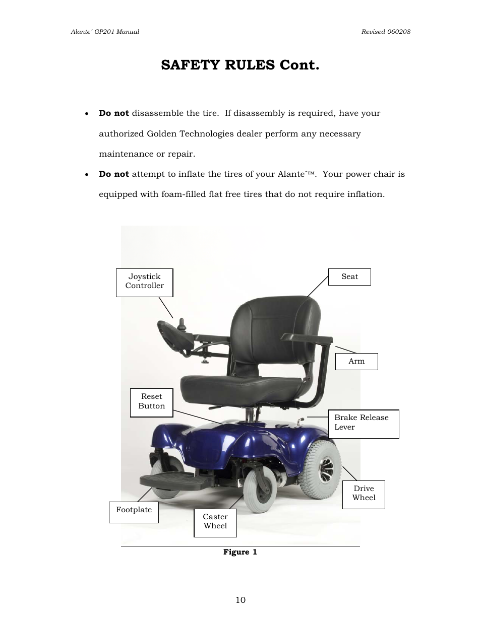 Safety rules cont | Golden Technologies ALANTE GP201SS User Manual | Page 10 / 40