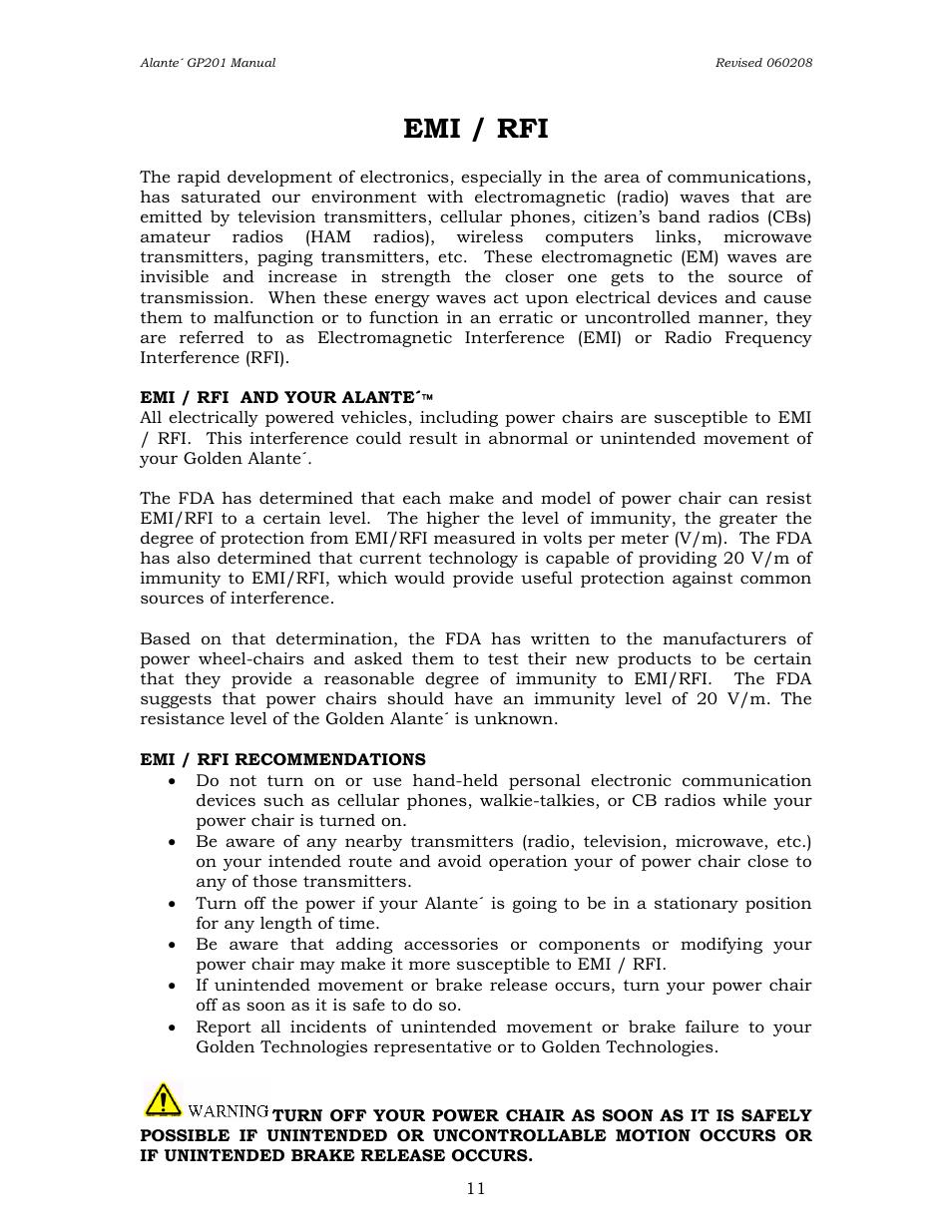Emi / rfi | Golden Technologies ALANTE GP201SS User Manual | Page 11 / 40