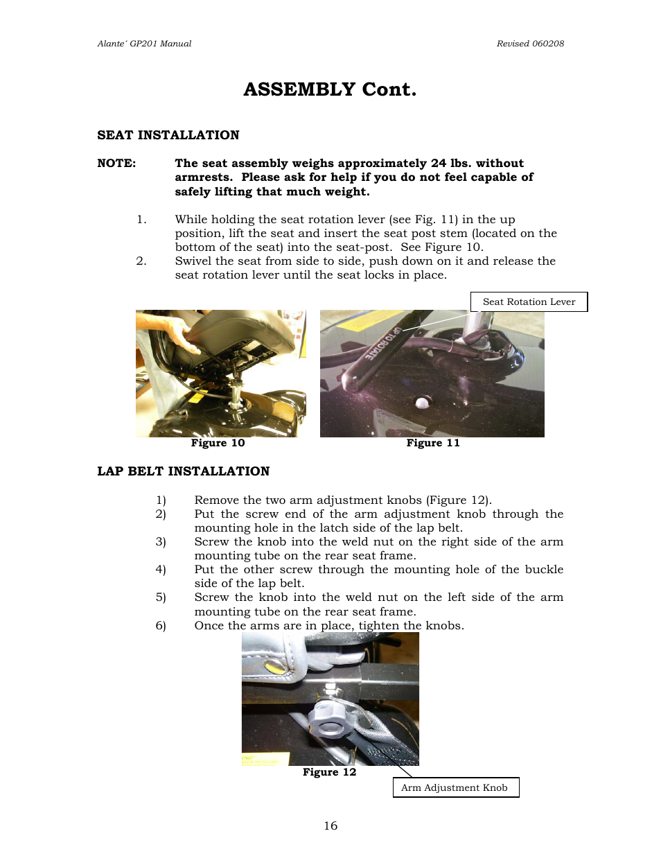 Assembly cont | Golden Technologies ALANTE GP201SS User Manual | Page 16 / 40