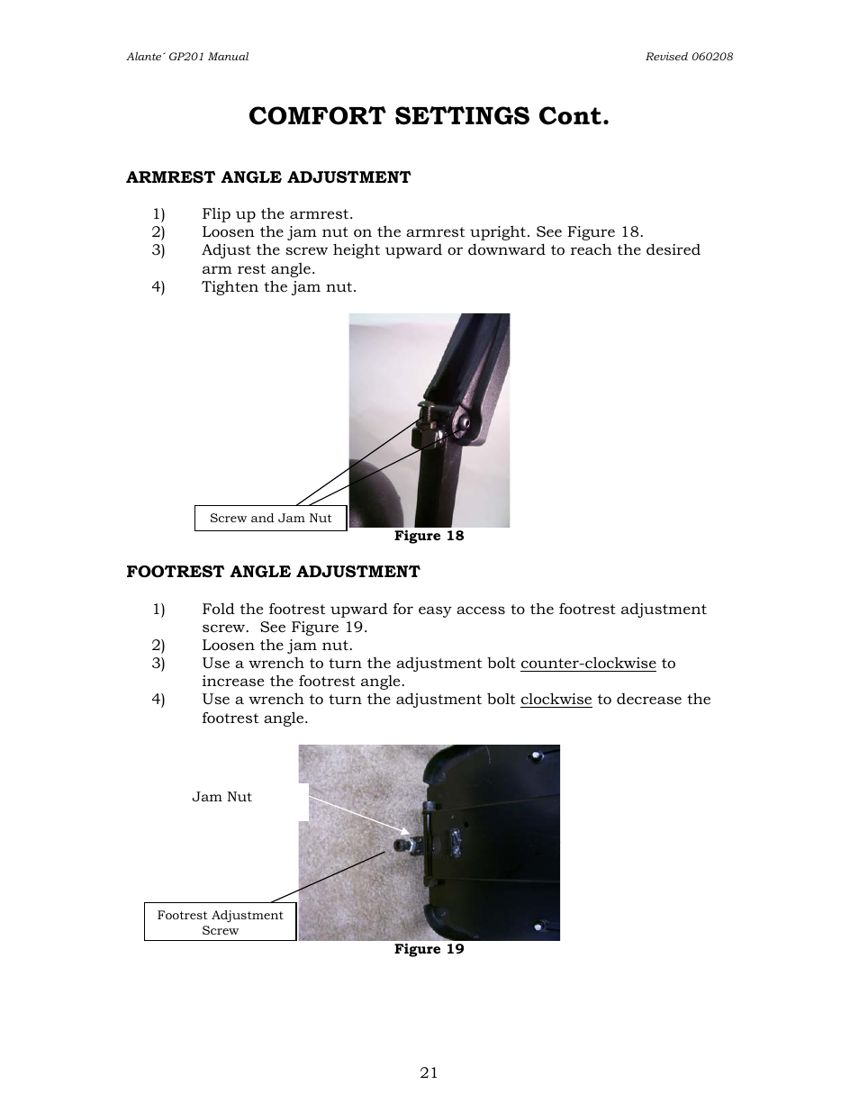 Comfort settings cont | Golden Technologies ALANTE GP201SS User Manual | Page 21 / 40