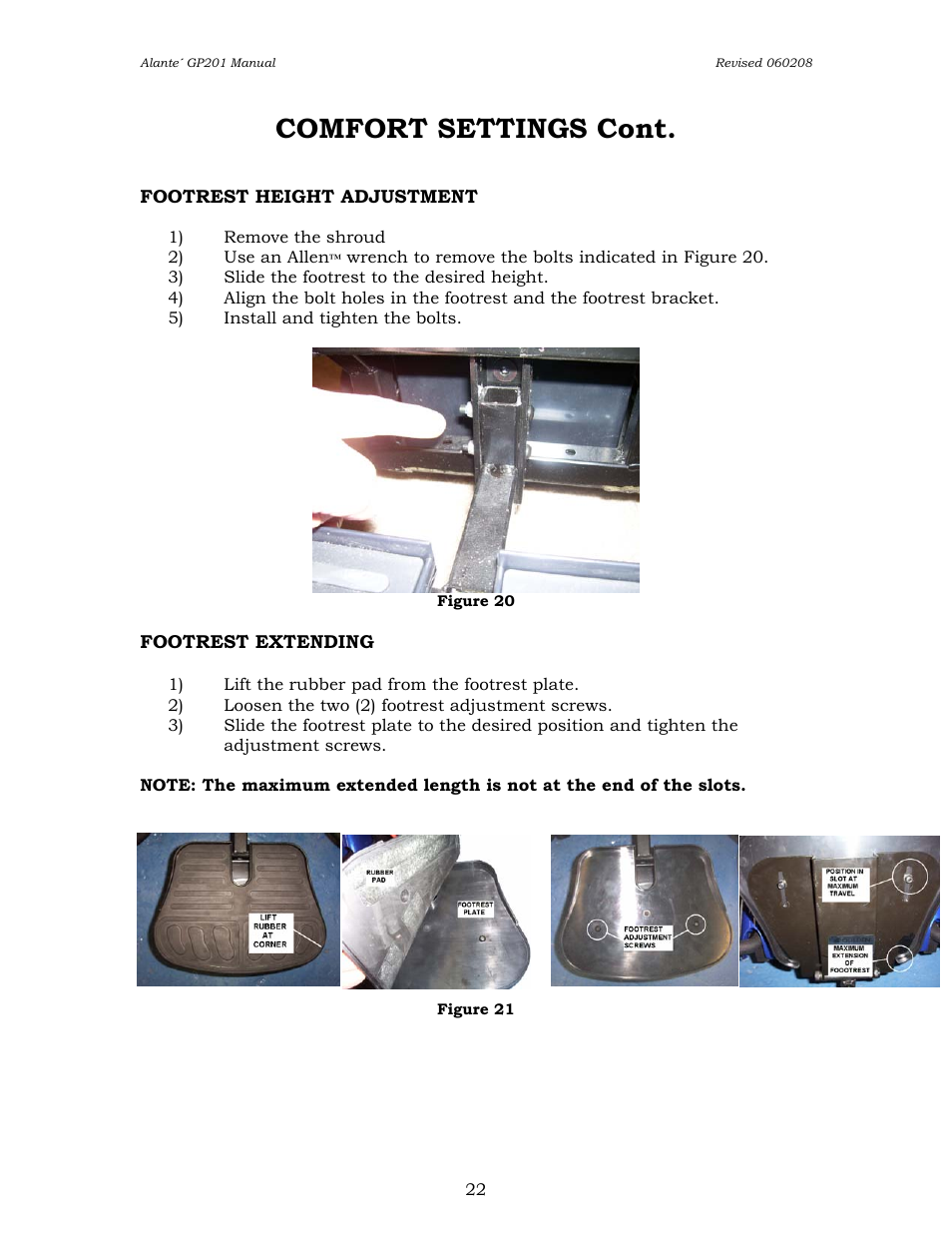Comfort settings cont | Golden Technologies ALANTE GP201SS User Manual | Page 22 / 40