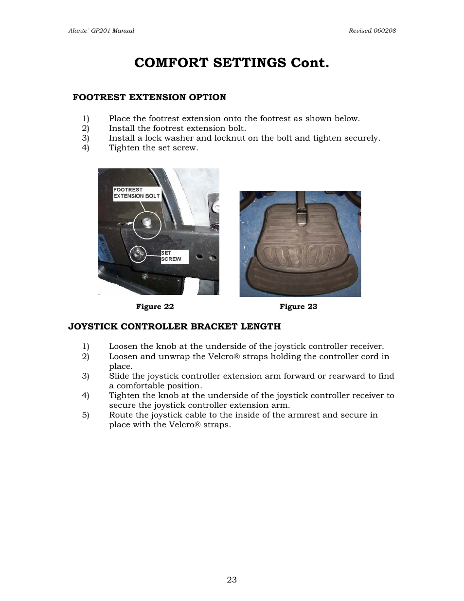Comfort settings cont | Golden Technologies ALANTE GP201SS User Manual | Page 23 / 40