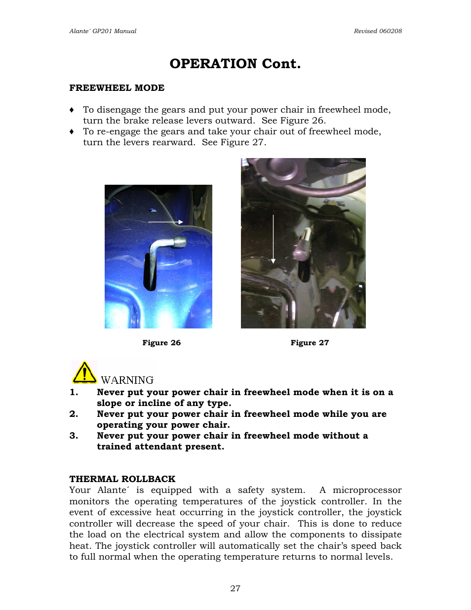 Operation cont | Golden Technologies ALANTE GP201SS User Manual | Page 27 / 40