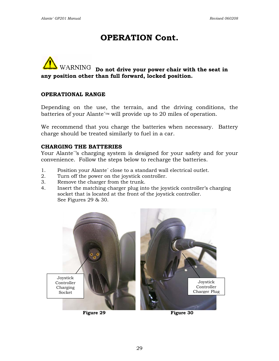 Operation cont | Golden Technologies ALANTE GP201SS User Manual | Page 29 / 40