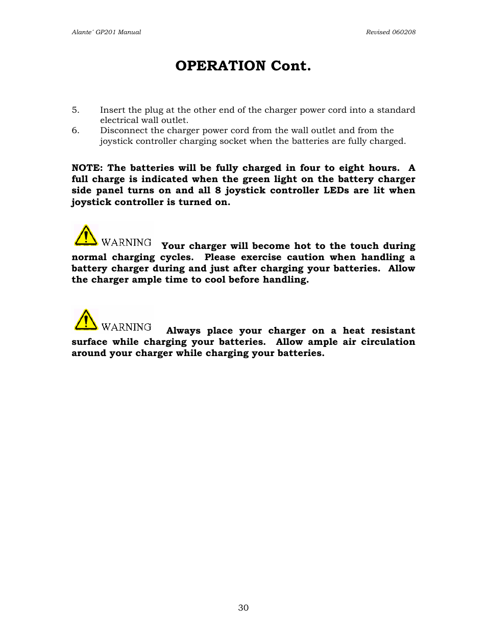 Operation cont | Golden Technologies ALANTE GP201SS User Manual | Page 30 / 40