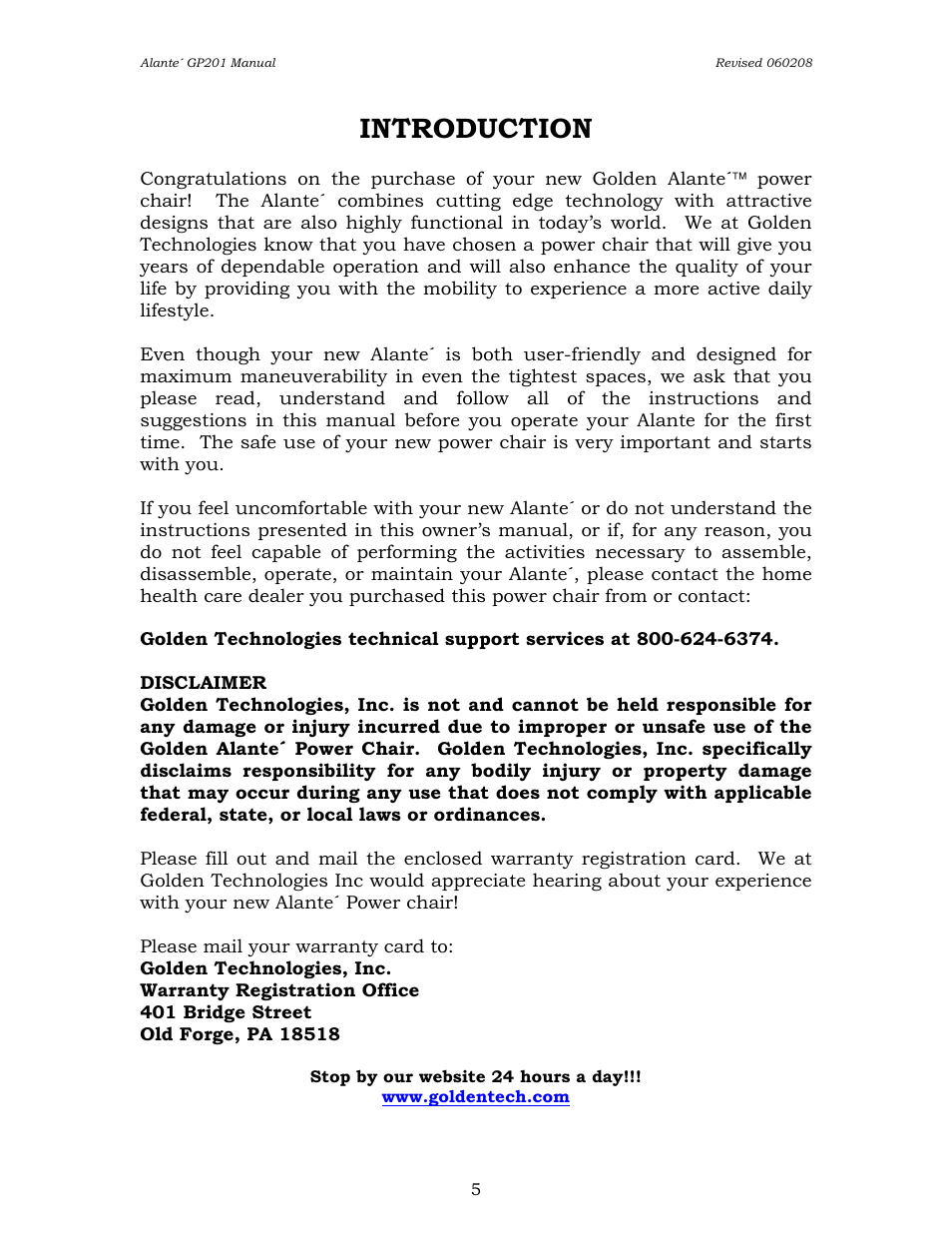 Introduction | Golden Technologies ALANTE GP201SS User Manual | Page 5 / 40
