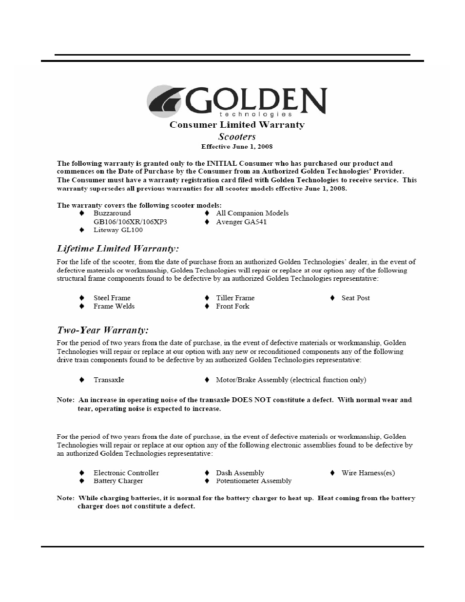 Xi. warranty | Golden Technologies GC440 User Manual | Page 33 / 37