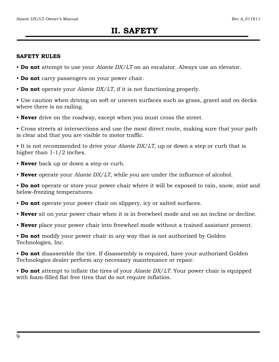 Ii. safety | Golden Technologies GP215 User Manual | Page 10 / 46