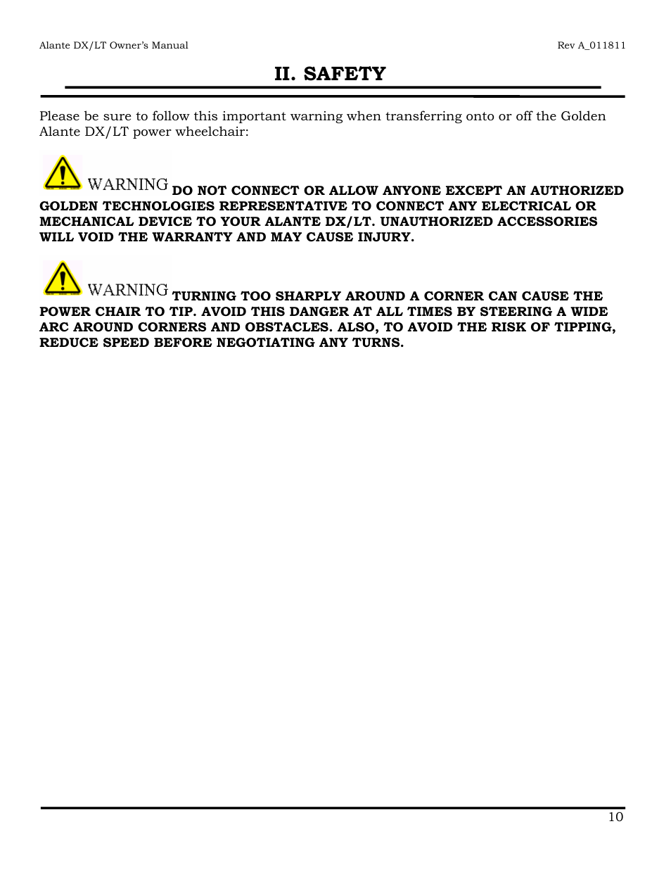 Ii. safety | Golden Technologies GP215 User Manual | Page 11 / 46