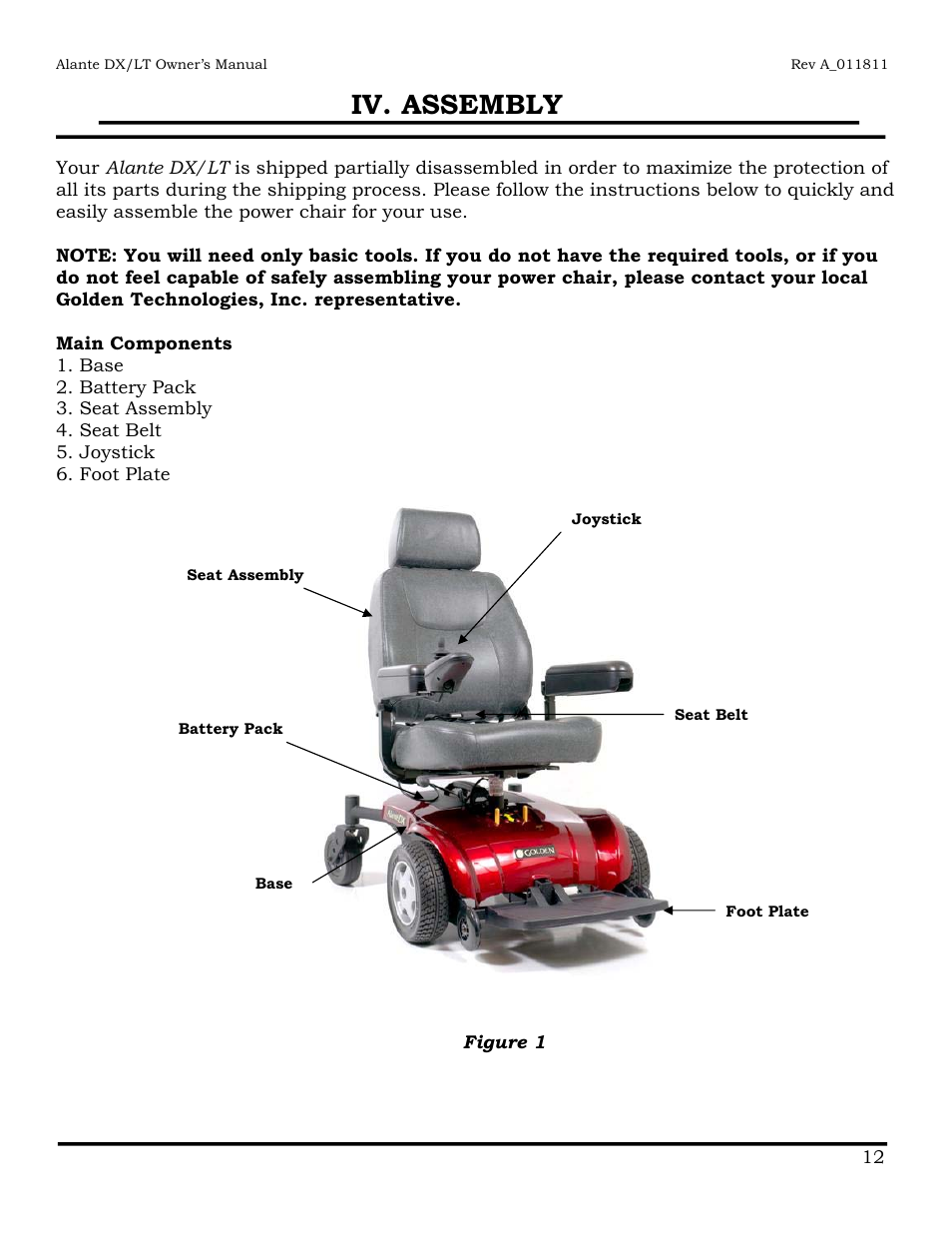 Iv. assembly | Golden Technologies GP215 User Manual | Page 13 / 46