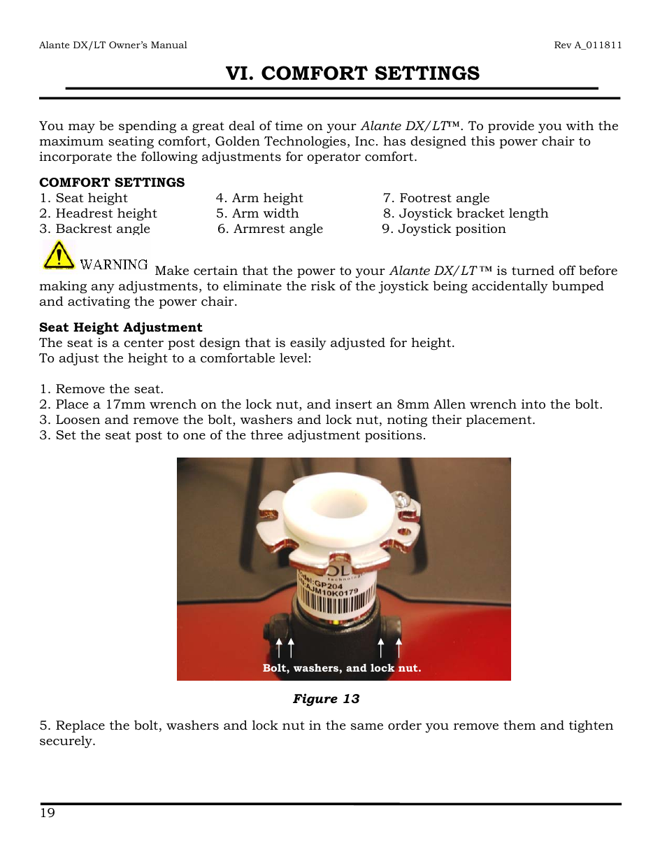 Vi. comfort settings | Golden Technologies GP215 User Manual | Page 20 / 46