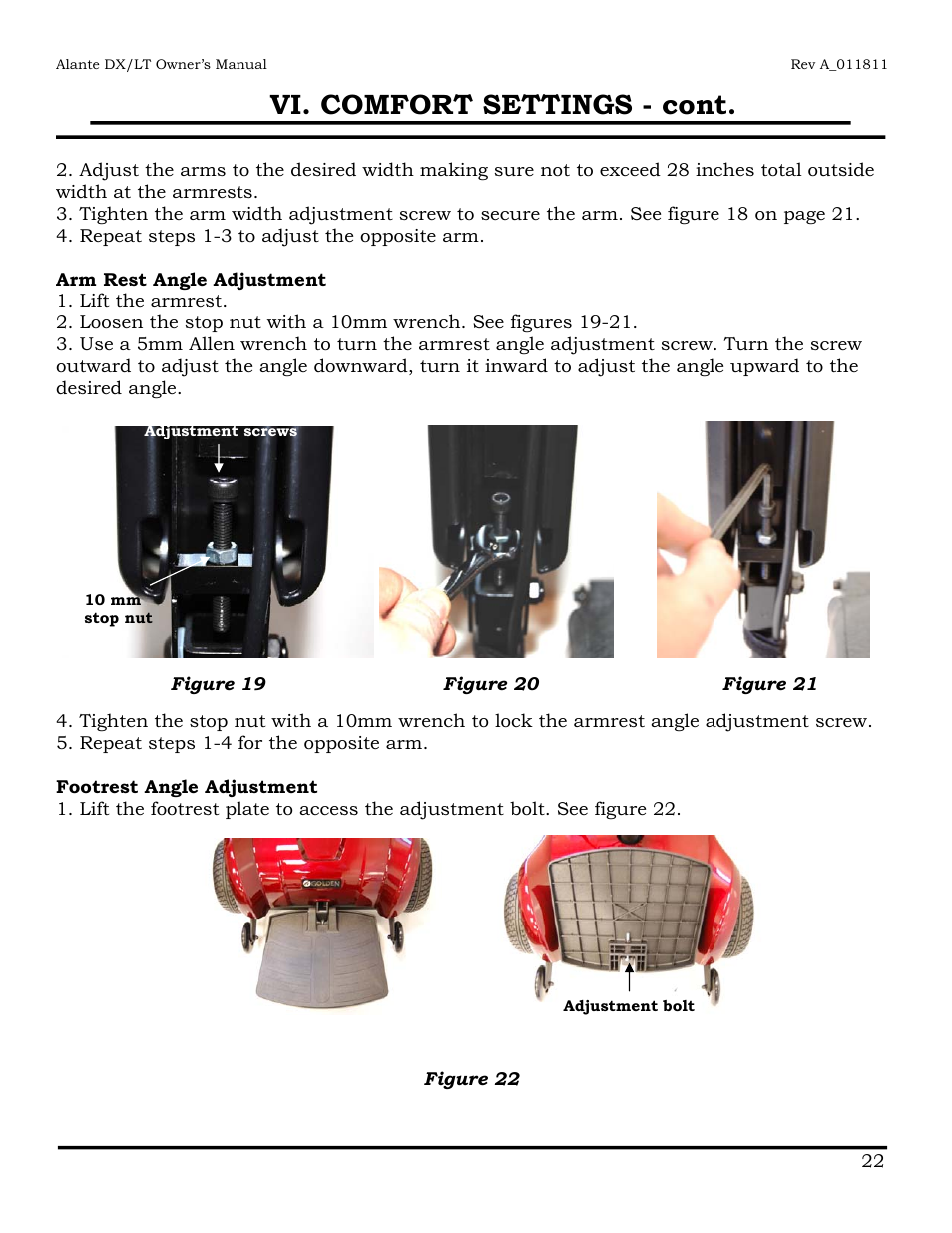 Vi. comfort settings - cont | Golden Technologies GP215 User Manual | Page 23 / 46