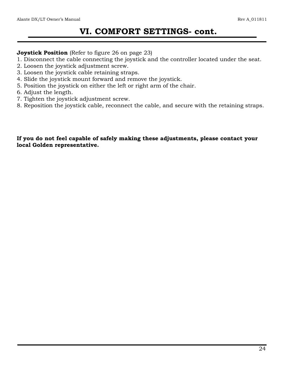 Vi. comfort settings- cont | Golden Technologies GP215 User Manual | Page 25 / 46