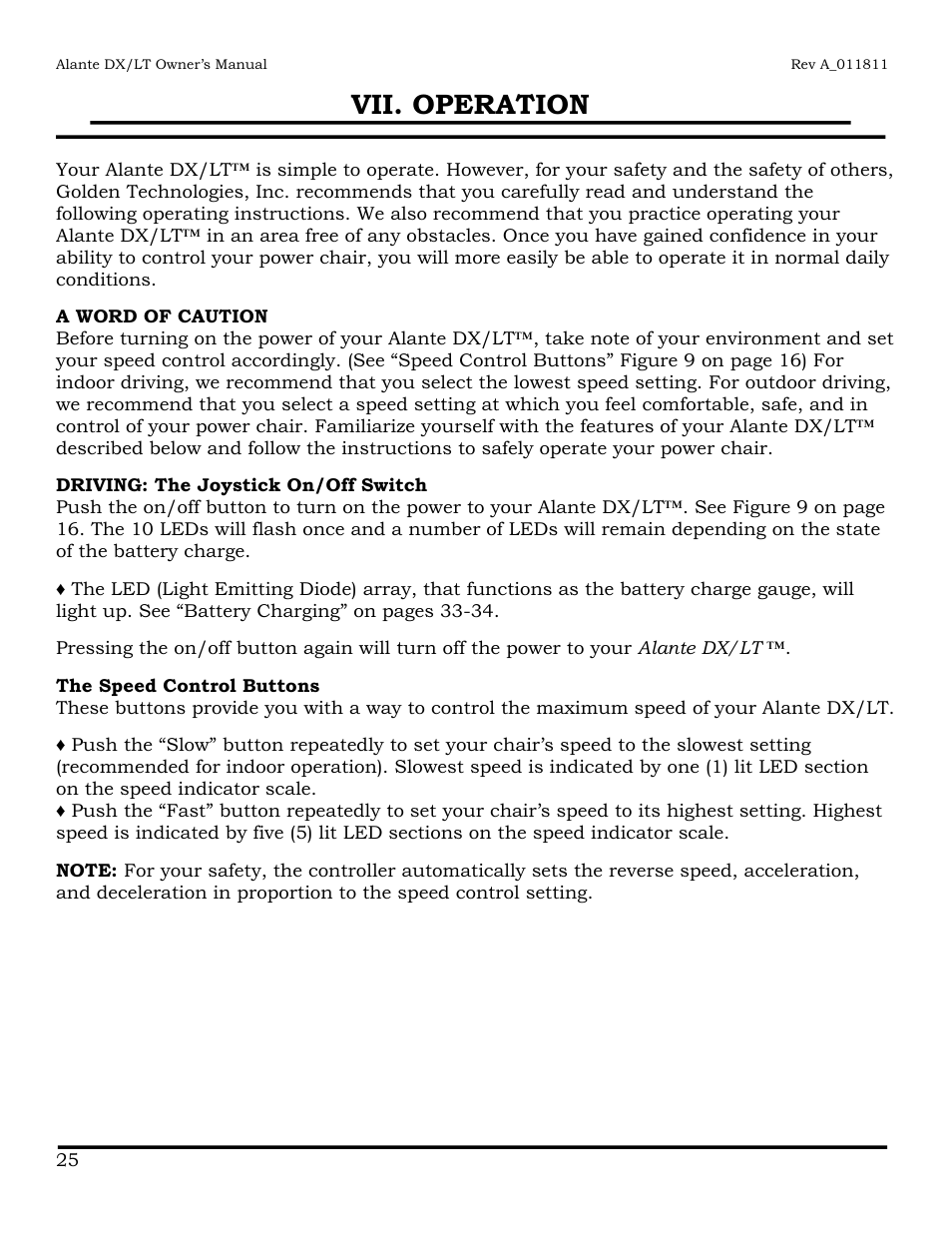 Vii. operation | Golden Technologies GP215 User Manual | Page 26 / 46