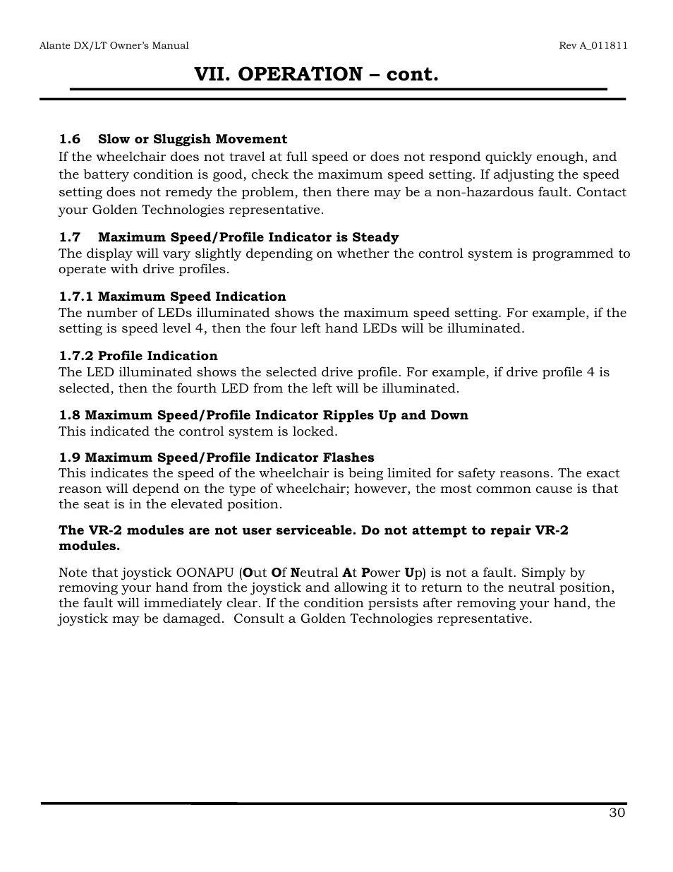 Vii. operation – cont | Golden Technologies GP215 User Manual | Page 31 / 46