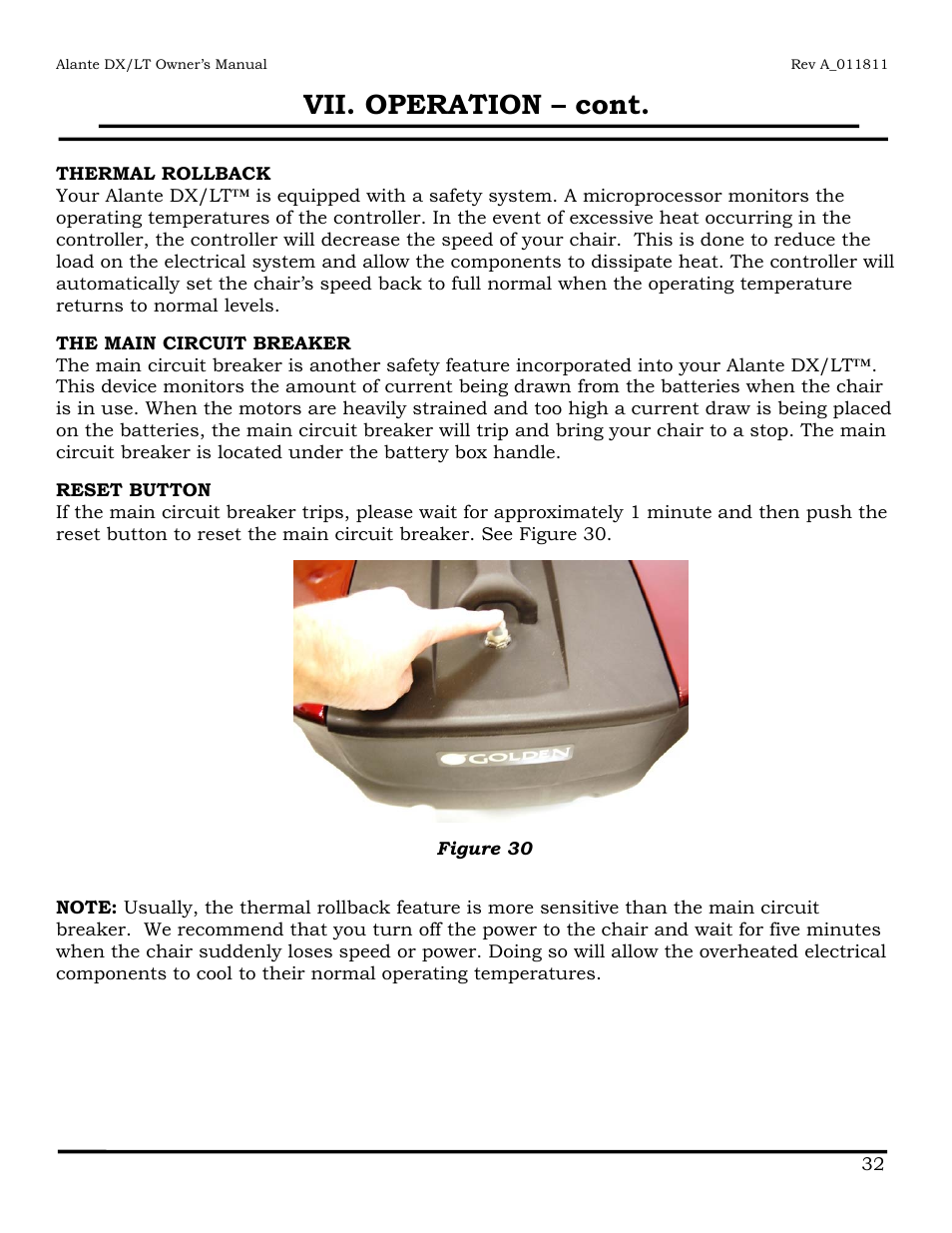 Vii. operation – cont | Golden Technologies GP215 User Manual | Page 33 / 46