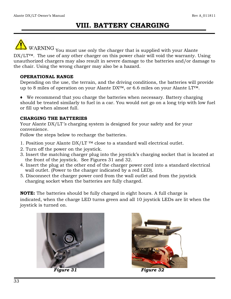 Viii. battery charging | Golden Technologies GP215 User Manual | Page 34 / 46