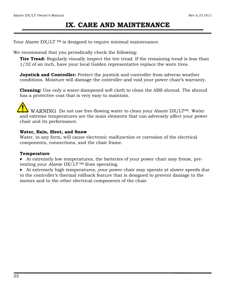 Ix. care and maintenance | Golden Technologies GP215 User Manual | Page 36 / 46