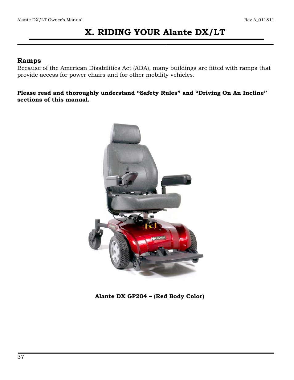 X. riding your alante dx/lt | Golden Technologies GP215 User Manual | Page 38 / 46