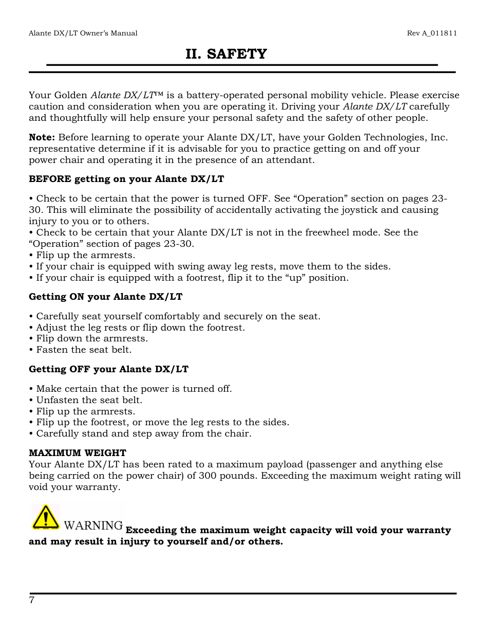 Ii. safety | Golden Technologies GP215 User Manual | Page 8 / 46