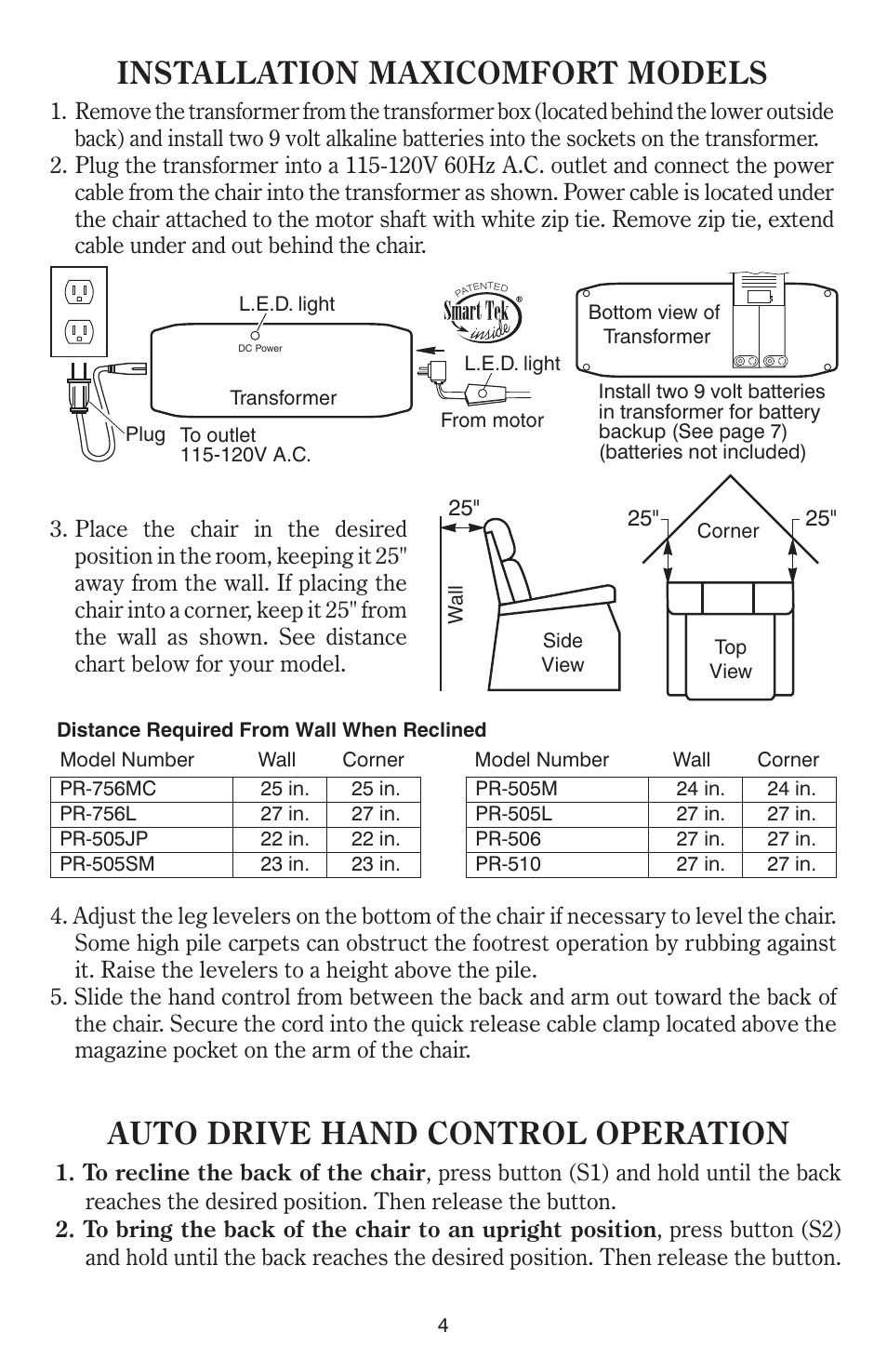 Installation maxicomfort models, Auto drive hand control operation | Golden Technologies Power Lift User Manual | Page 4 / 12