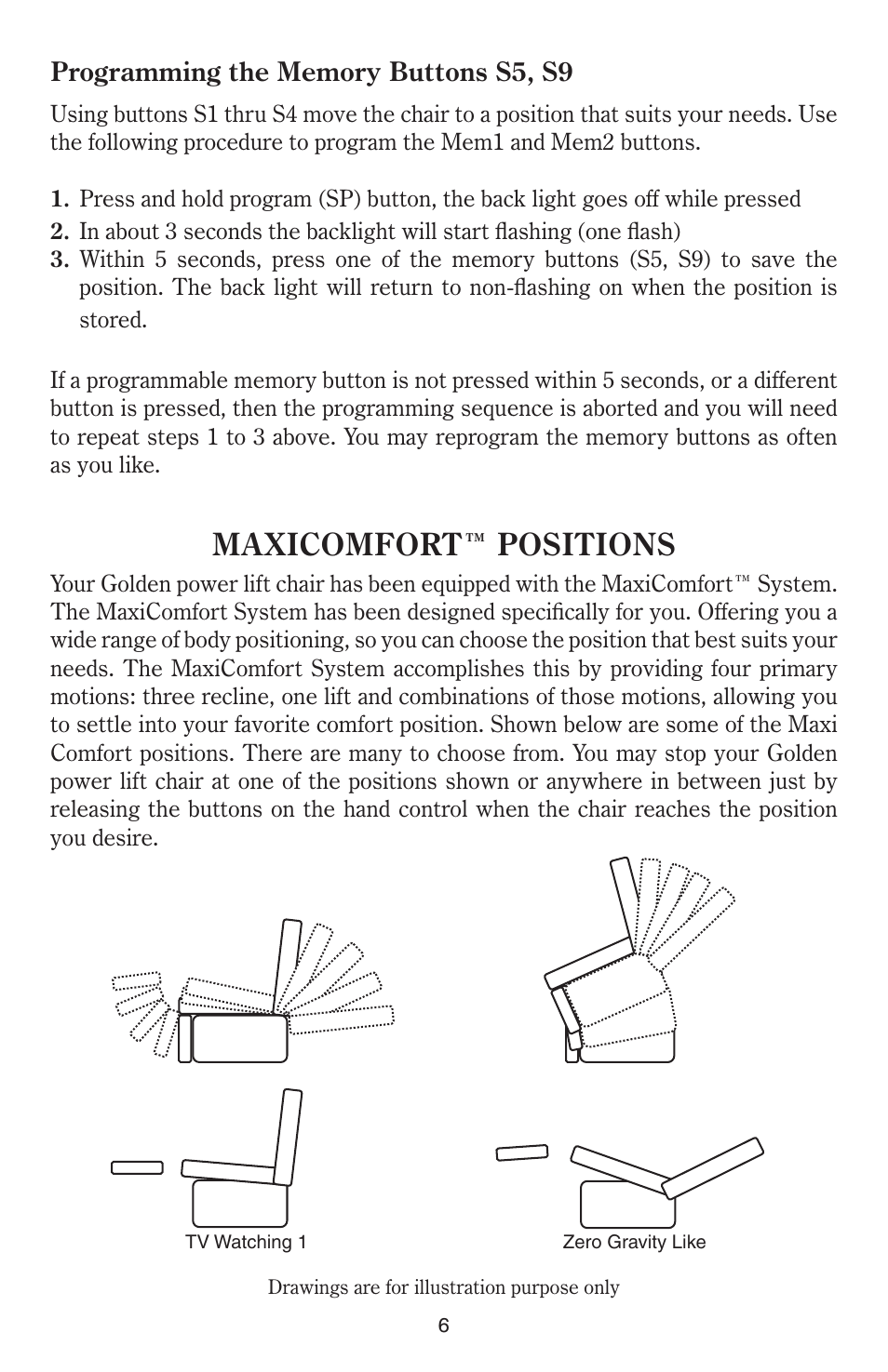 Maxicomfort™ positions | Golden Technologies Power Lift User Manual | Page 6 / 12