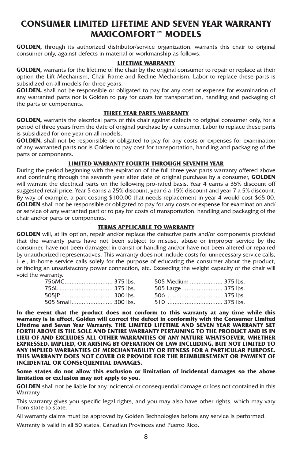 Golden Technologies Power Lift User Manual | Page 8 / 12