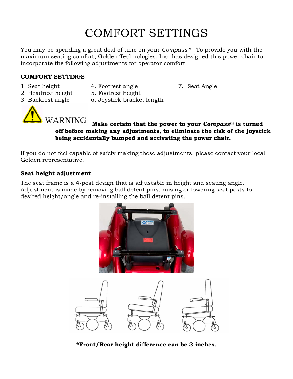 Comfort settings | Golden Technologies GP601 User Manual | Page 15 / 32
