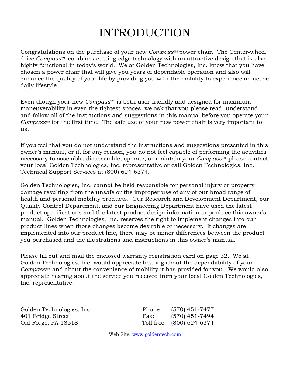 Introduction | Golden Technologies GP601 User Manual | Page 4 / 32