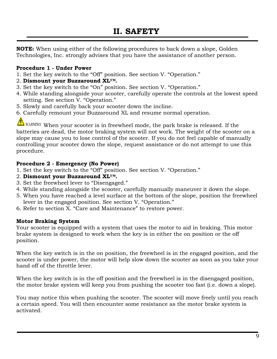 Ii. safety | Golden Technologies GB116 User Manual | Page 10 / 44