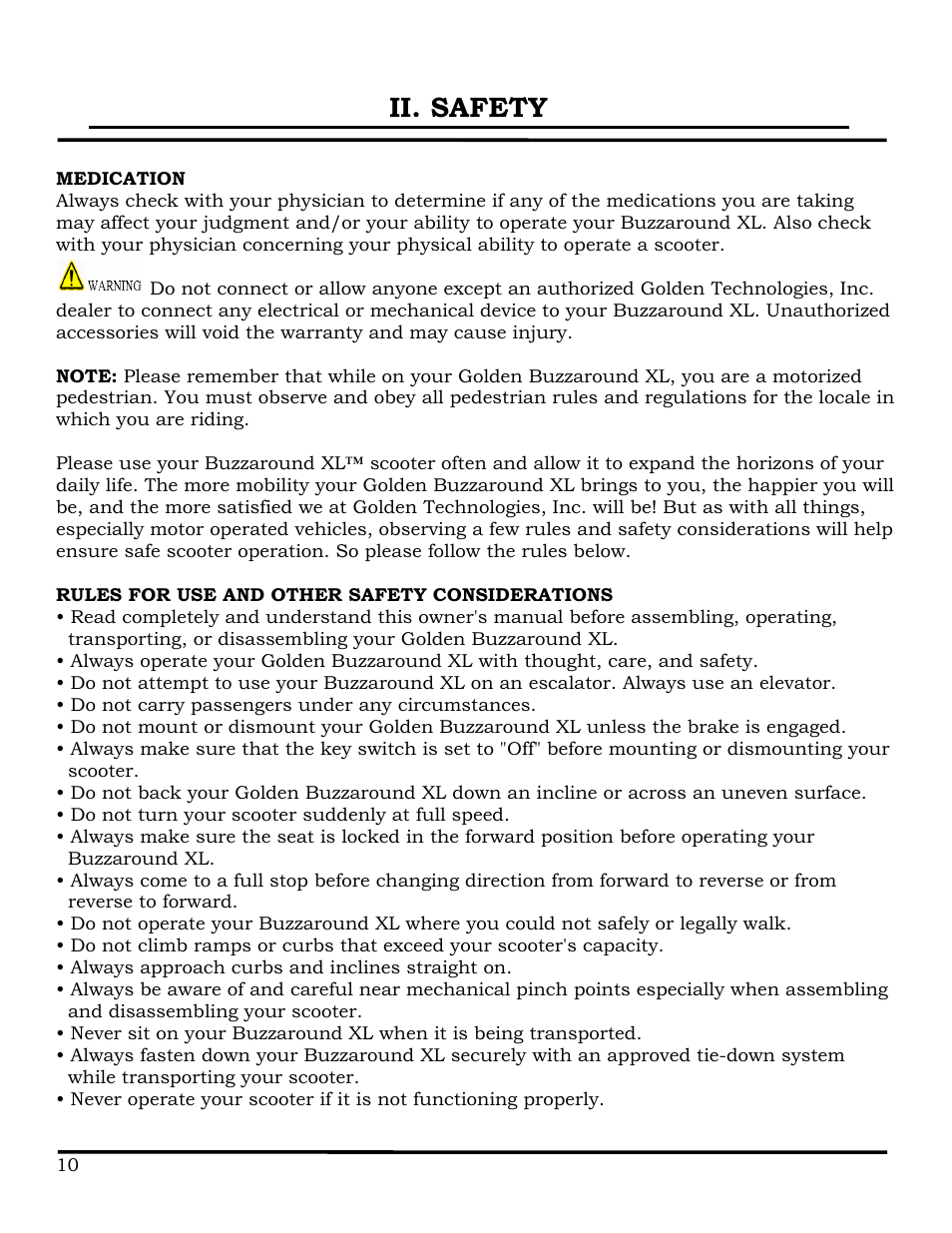 Ii. safety | Golden Technologies GB116 User Manual | Page 11 / 44