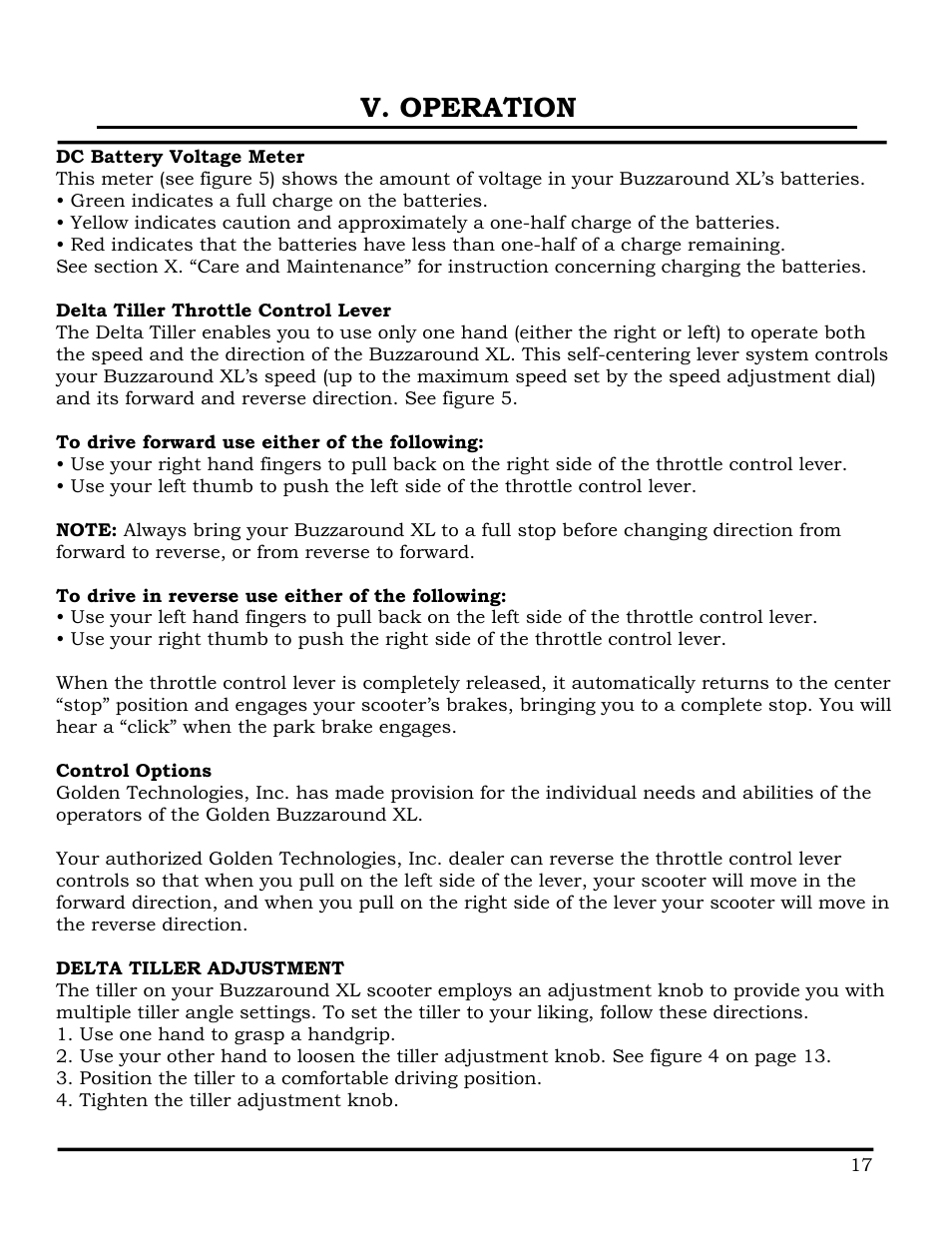 V. operation | Golden Technologies GB116 User Manual | Page 18 / 44