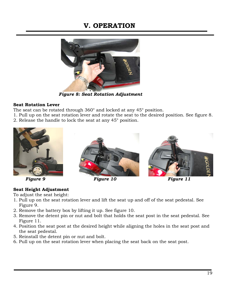V. operation | Golden Technologies GB116 User Manual | Page 20 / 44