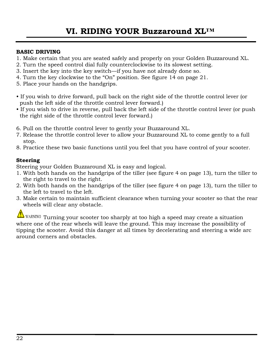 Vi. riding your buzzaround xl | Golden Technologies GB116 User Manual | Page 23 / 44