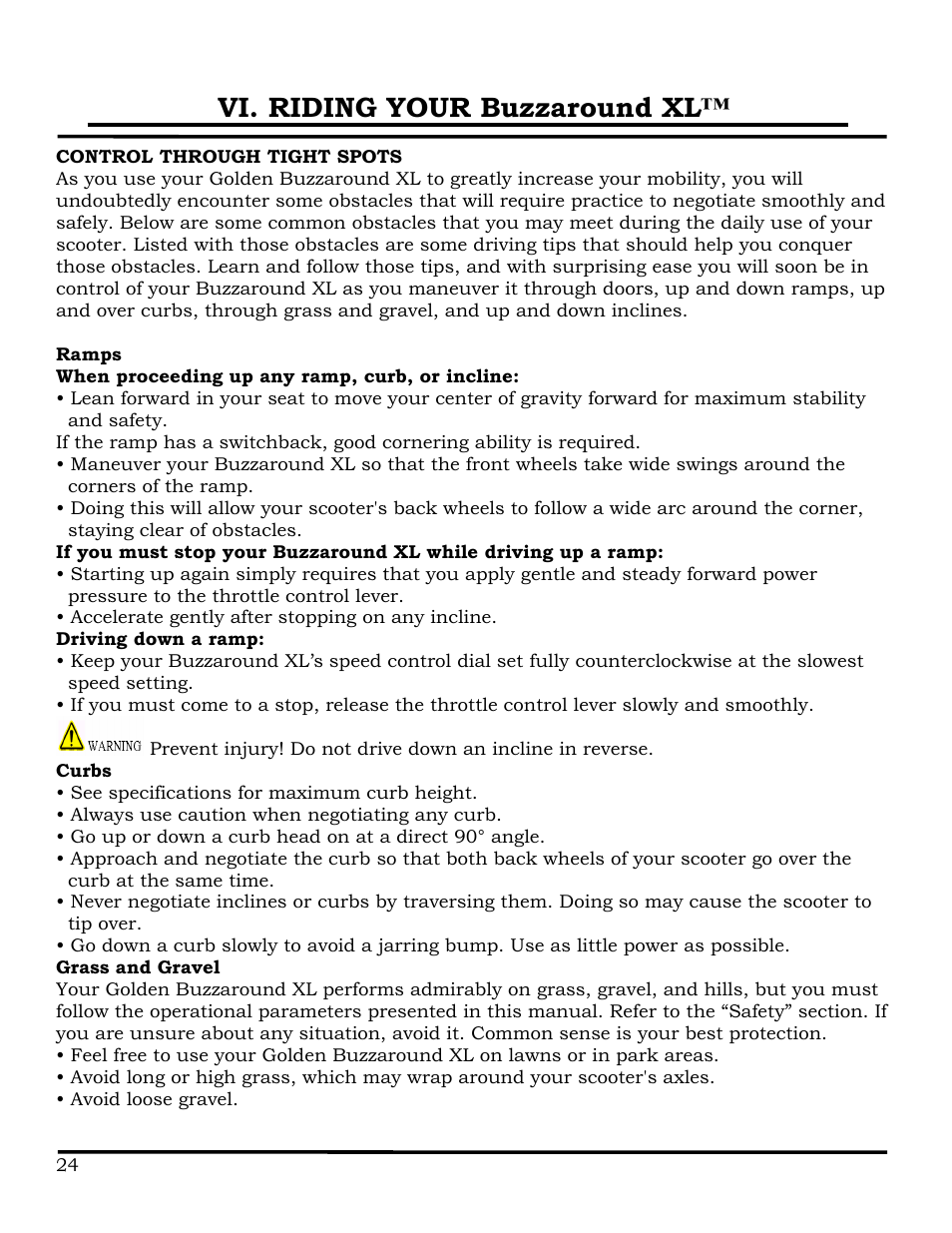 Vi. riding your buzzaround xl | Golden Technologies GB116 User Manual | Page 25 / 44