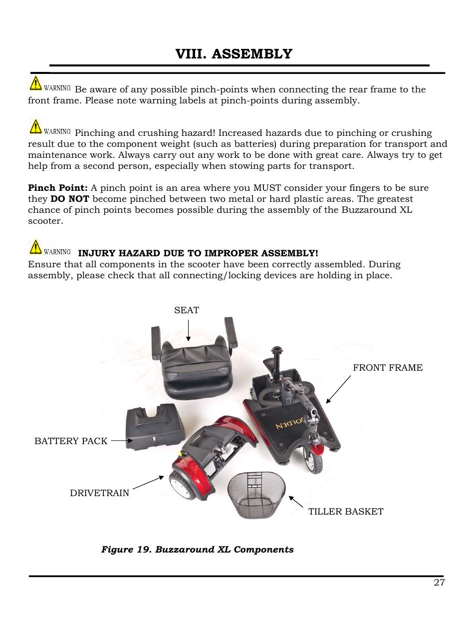 Viii. assembly | Golden Technologies GB116 User Manual | Page 28 / 44