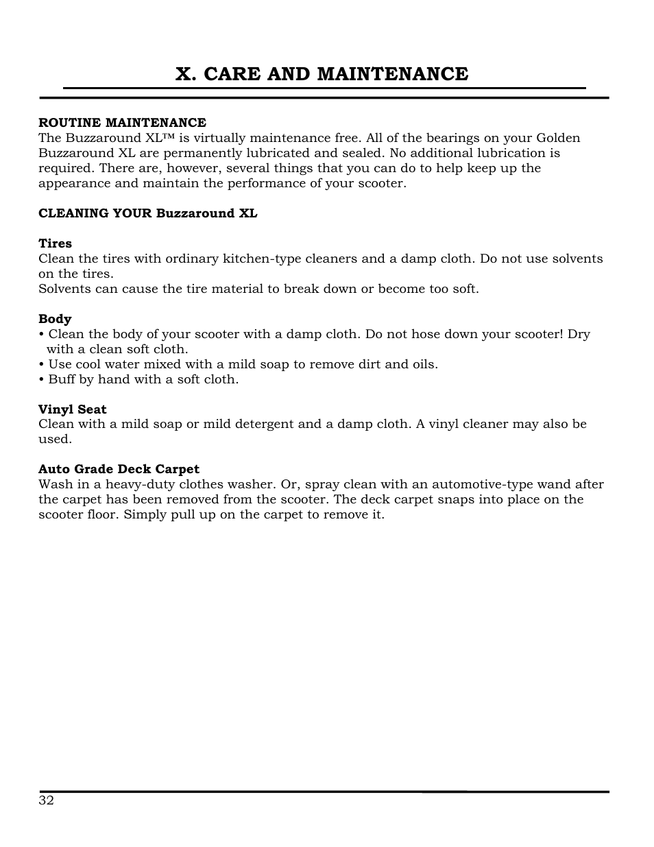 X. care and maintenance | Golden Technologies GB116 User Manual | Page 33 / 44