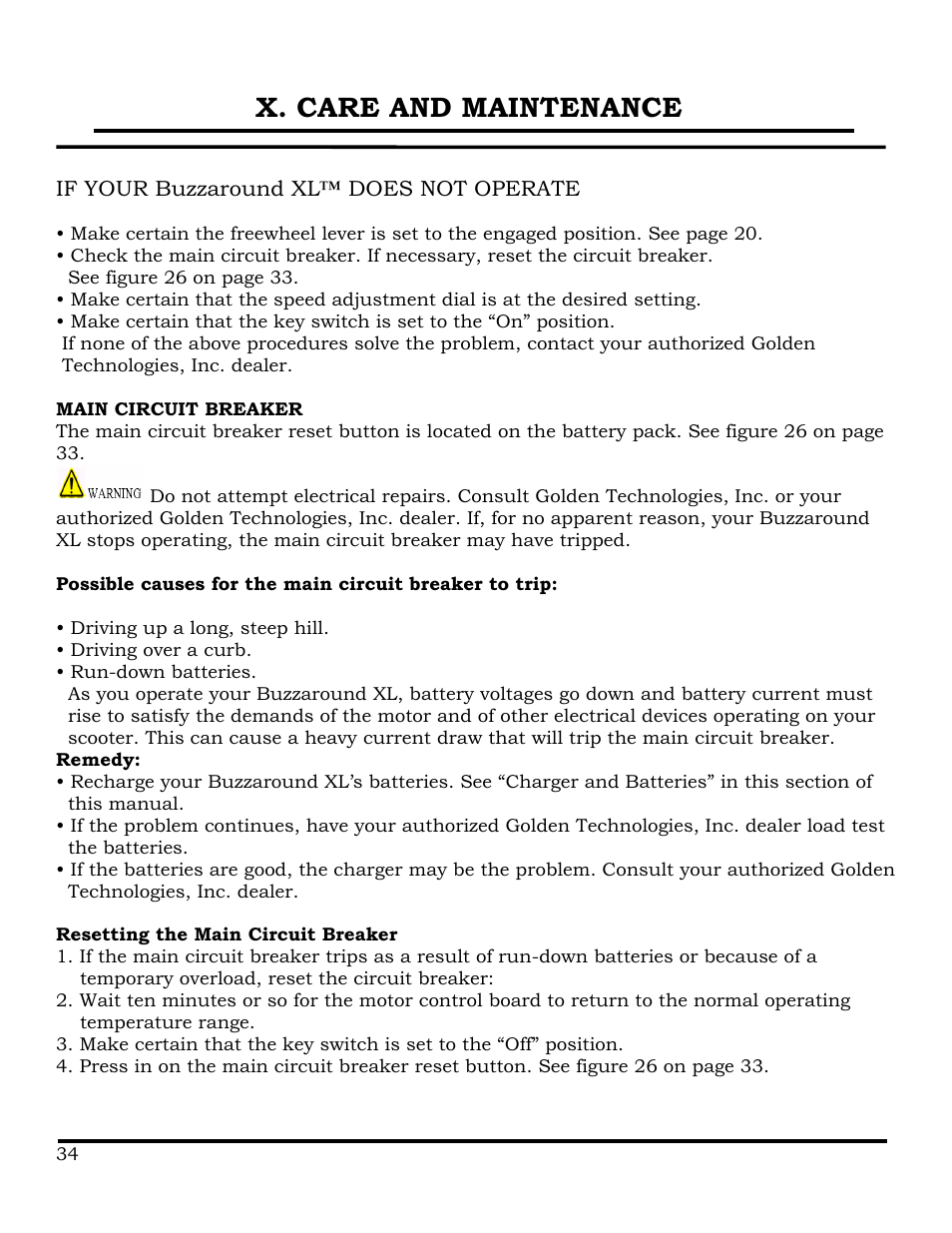 X. care and maintenance | Golden Technologies GB116 User Manual | Page 35 / 44