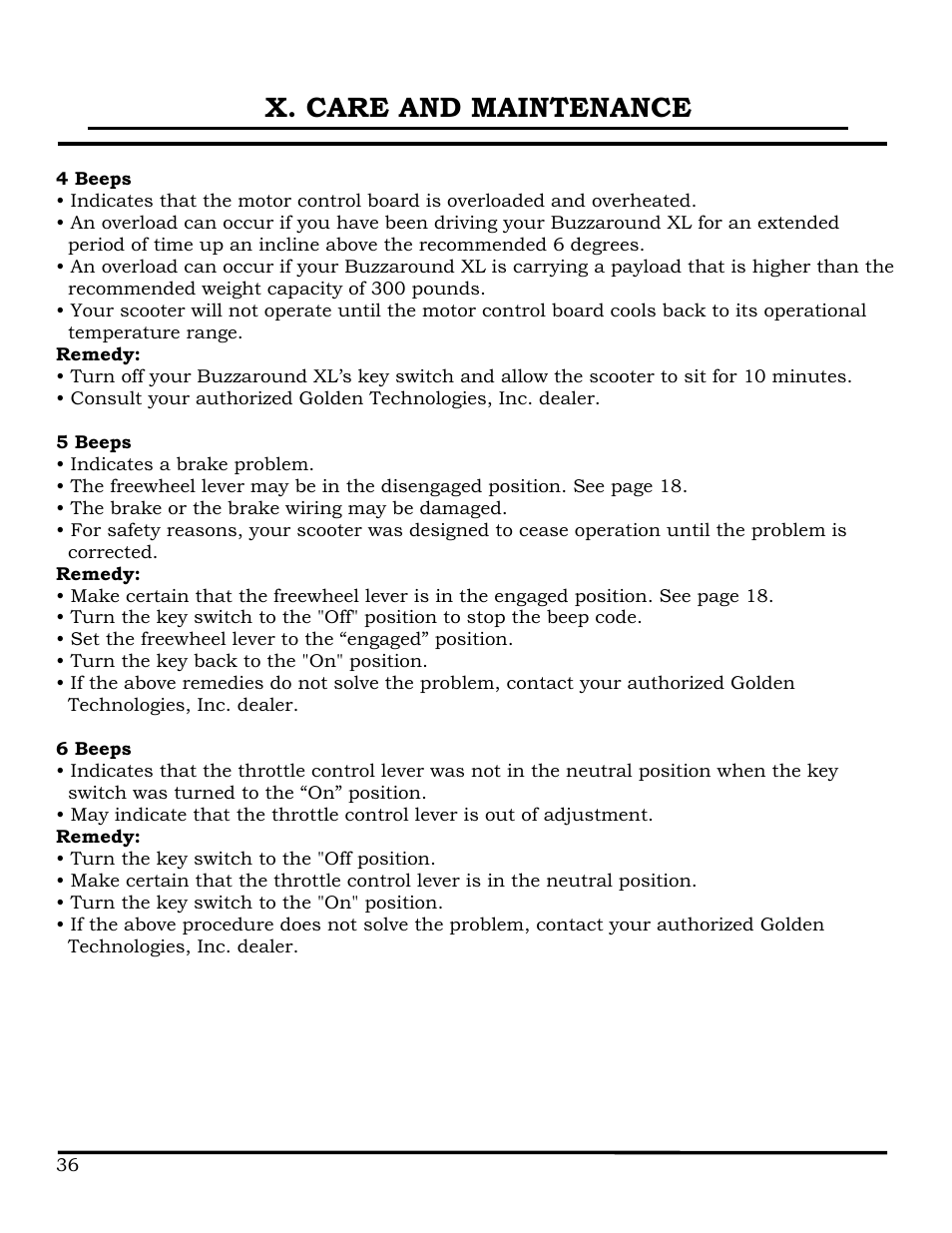 X. care and maintenance | Golden Technologies GB116 User Manual | Page 37 / 44