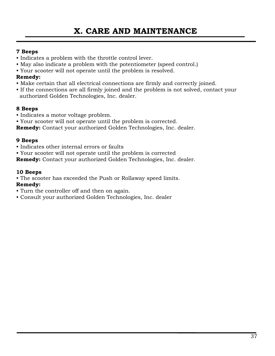 X. care and maintenance | Golden Technologies GB116 User Manual | Page 38 / 44