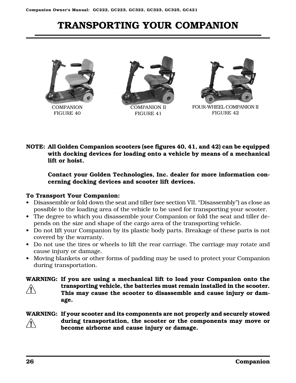 Transporting your companion | Golden Technologies Companion II User Manual | Page 28 / 41
