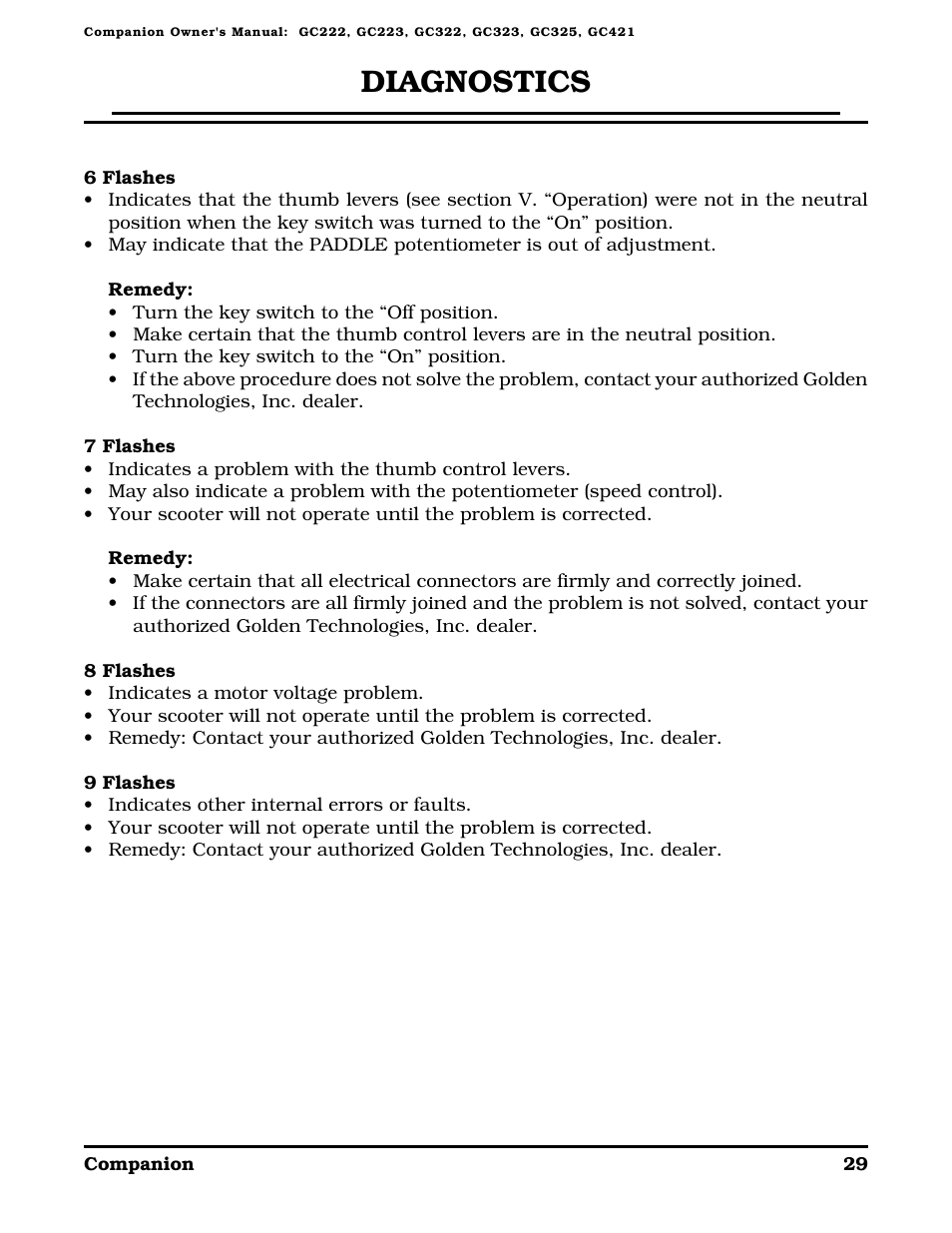 Diagnostics | Golden Technologies Companion II User Manual | Page 31 / 41